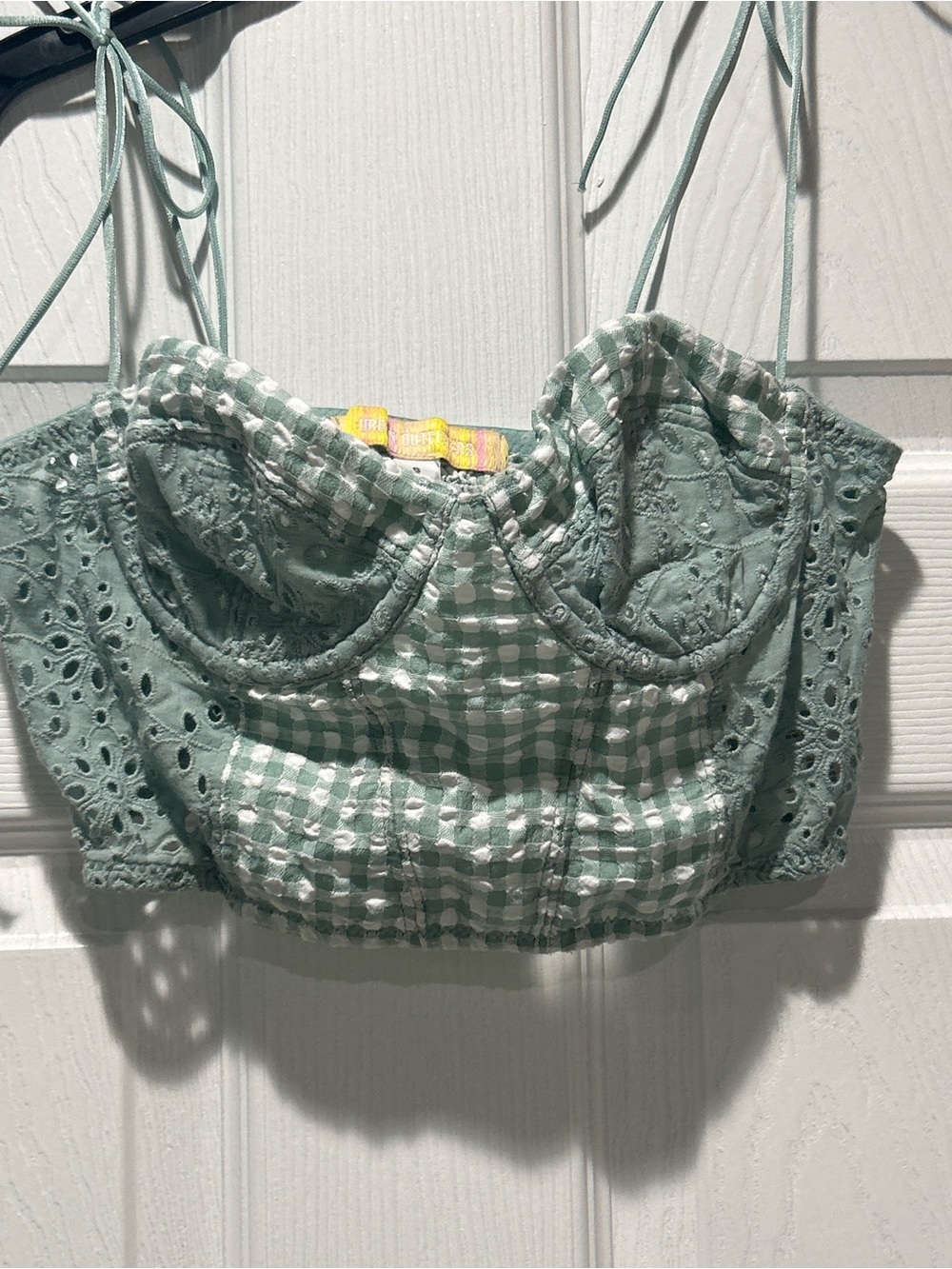 Urban Outfitters Sage Green Gingham Eyelet Bustier Camisole